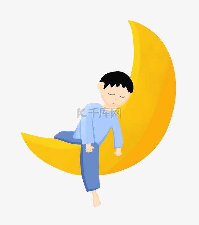 黄色的月亮和睡觉的小男孩