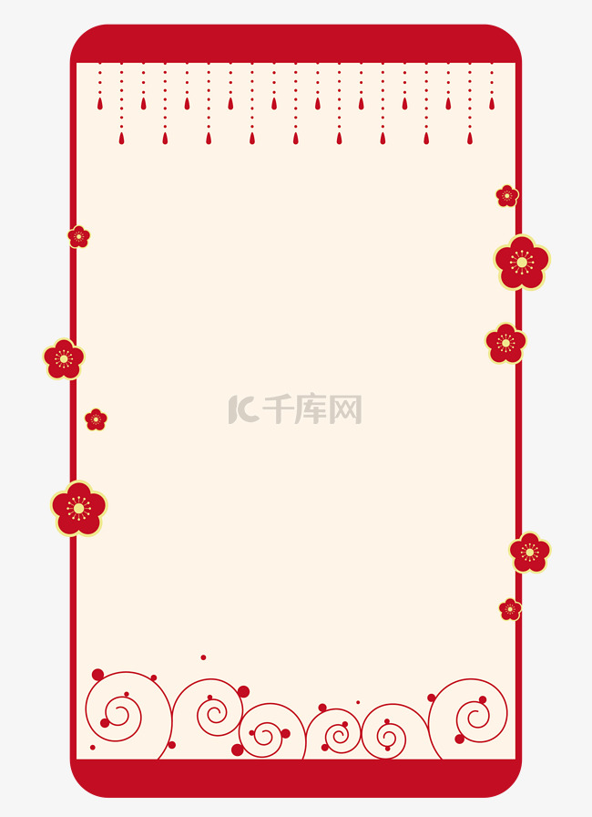 红色新春中国风边框素材红梅珠链