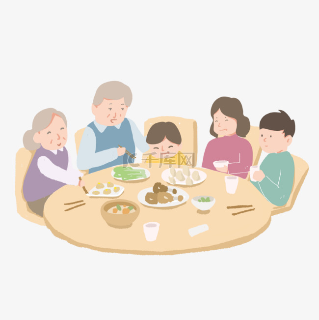 节日团聚一家人吃饭