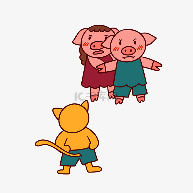 手绘矢量卡通猪年新年两只小猪和