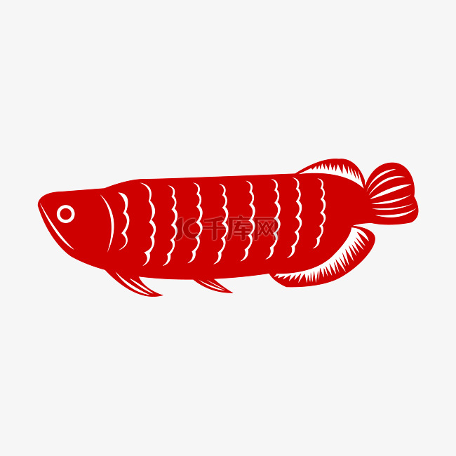 水生物鱼红色剪纸插画