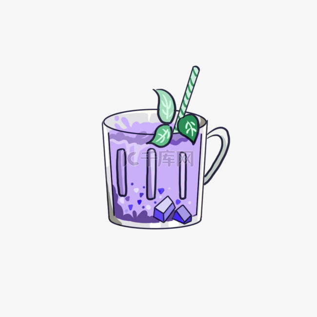 可爱手绘卡通紫色果味透明酒杯