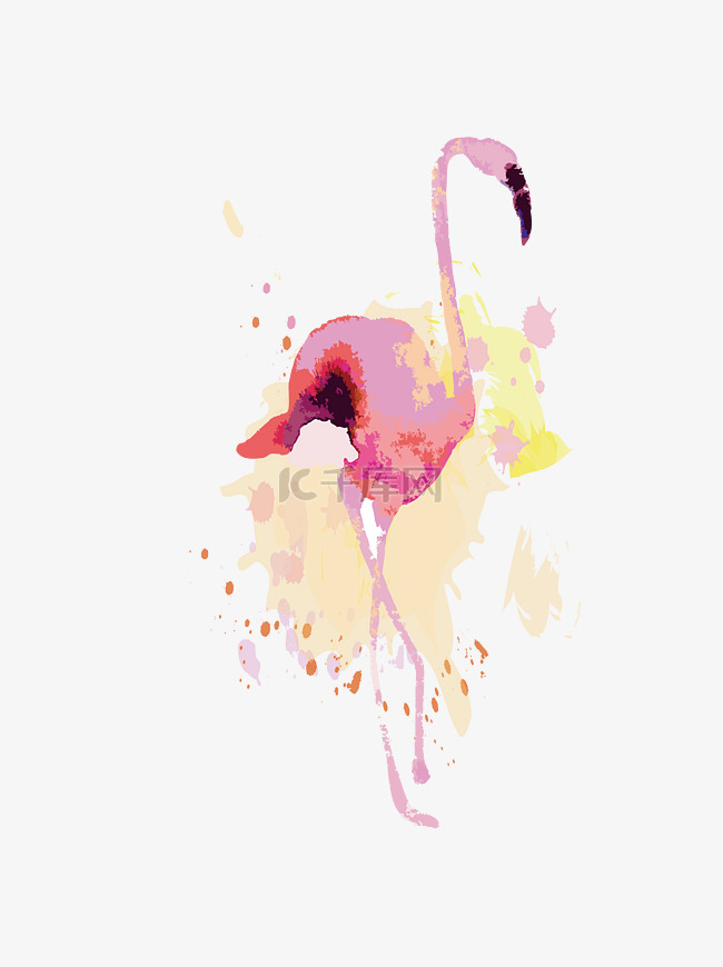 创意手绘水彩火烈鸟元素