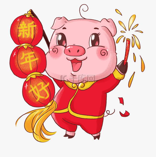 2019春节喜庆红色卡通猪猪举