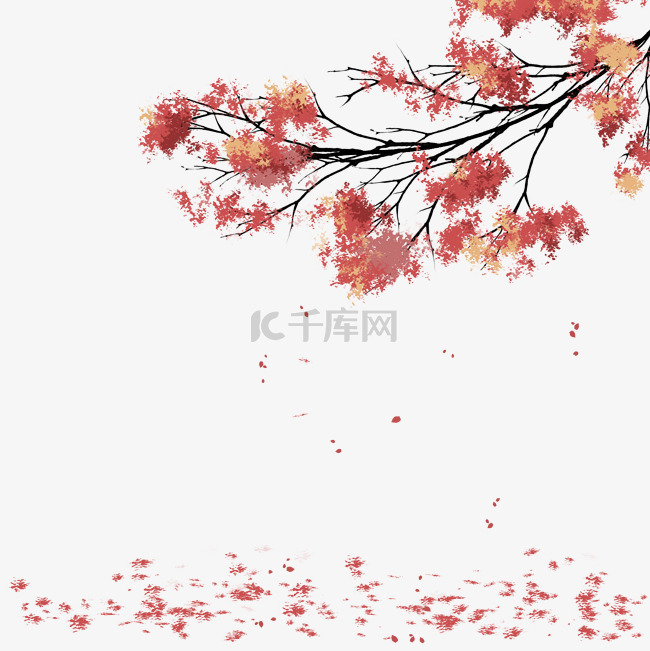 立秋中国风水墨枫树树枝装饰免扣素材