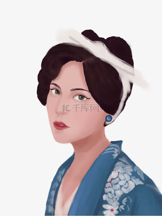 复古美女手绘插画