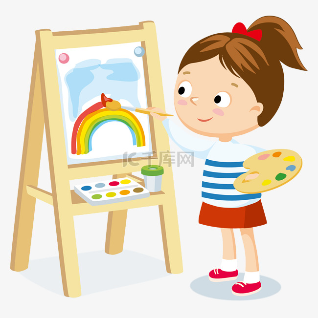 六一儿童节在画油画的女孩