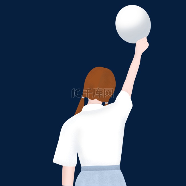 举着白色气球的卡通美女 