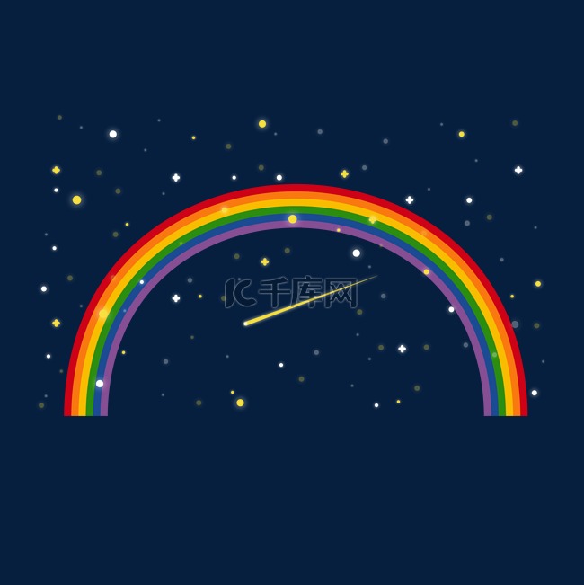 卡通矢量夜空彩虹流星元素