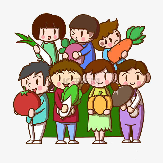 卡通儿童爱蔬菜png透明底