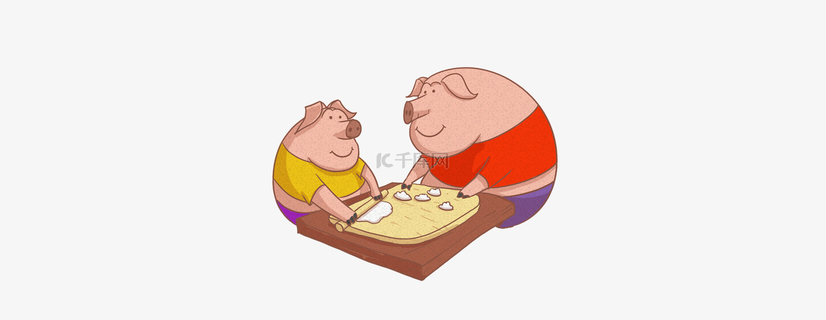 卡通手绘插画猪猪包水饺