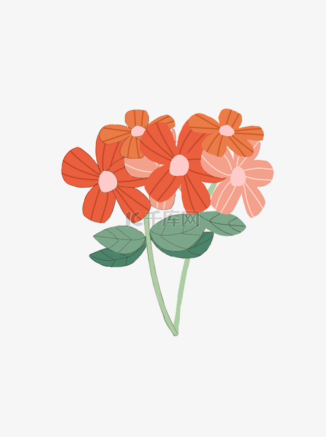 手绘植物花朵花簇绿叶橘色装饰图