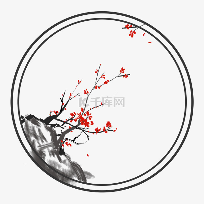 古风花卉梅花圆形边框