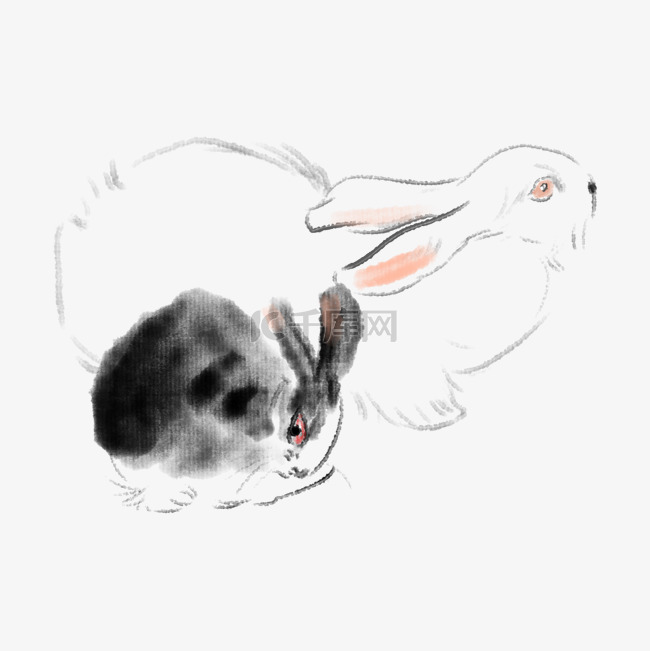 两只水墨兔子插画