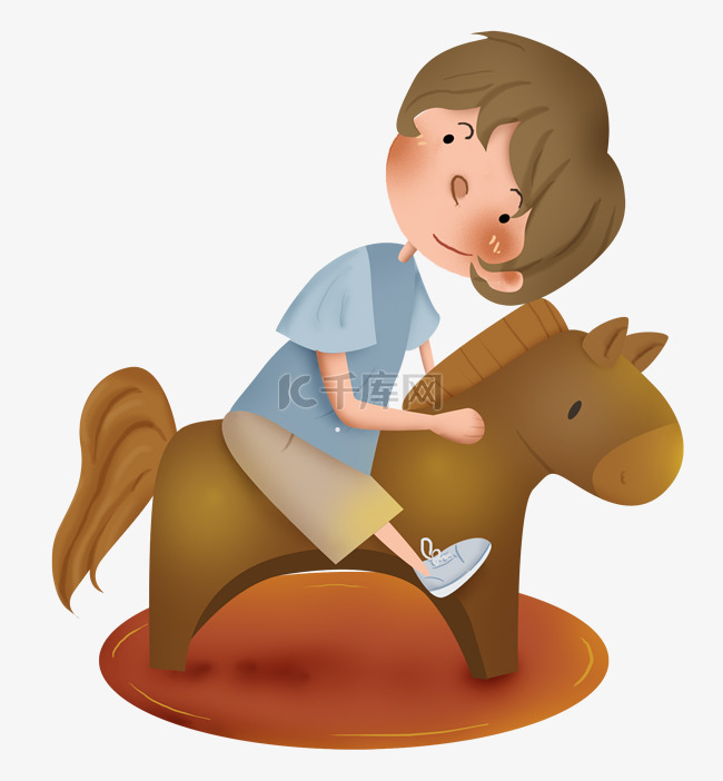骑着玩具马的男孩