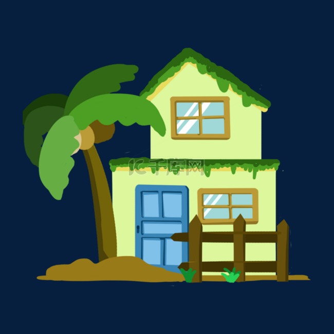 海边椰子树复式小楼房