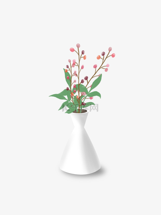 手绘花瓶和植物插画设计可商用元