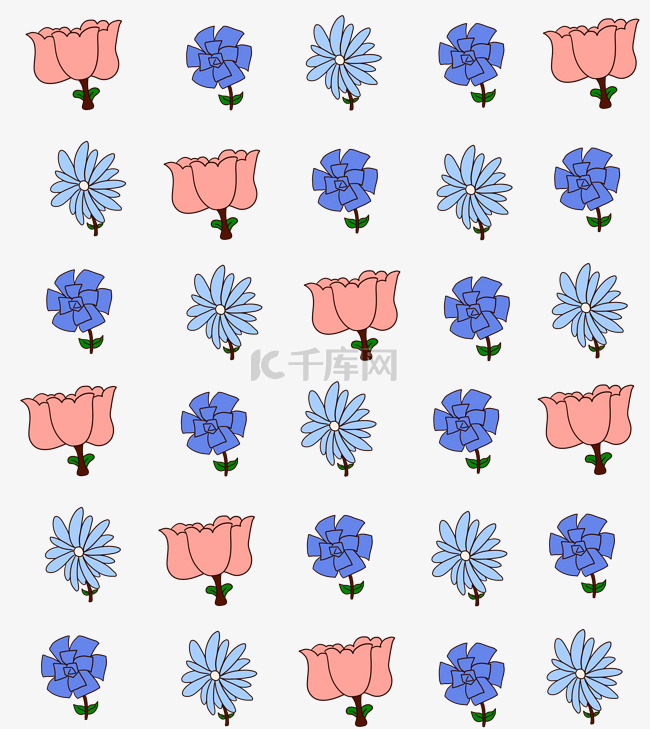 蓝色的鲜花底纹插画