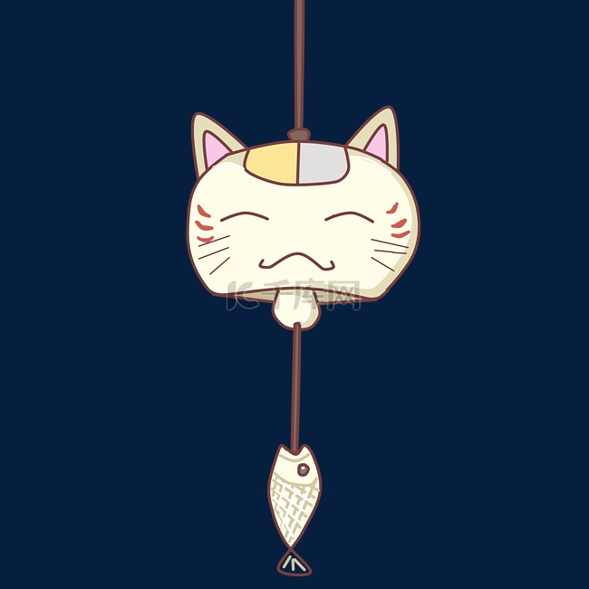 小猫钓鱼风铃插画