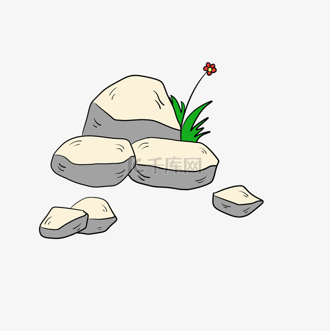 手绘米色石头和植物