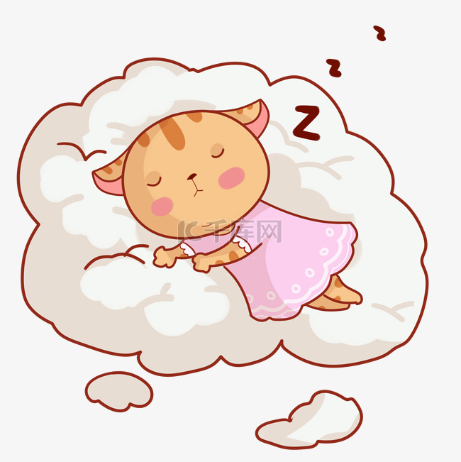睡觉的猫咪手绘插画