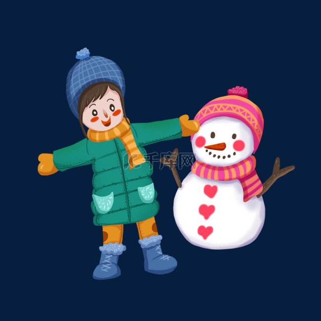 冬季欢乐堆雪人卡通插画