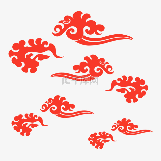 手绘中国风红色云纹免扣素材