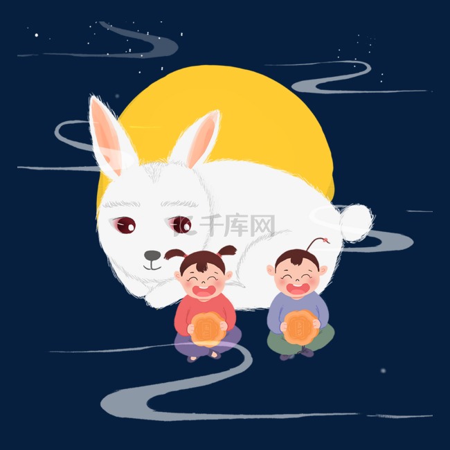 卡通中秋节月兔月饼