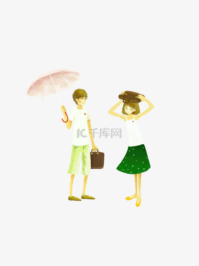 七夕男孩女孩相识雨中元素设计