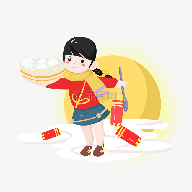传统节日元宵节吃汤圆手绘插画