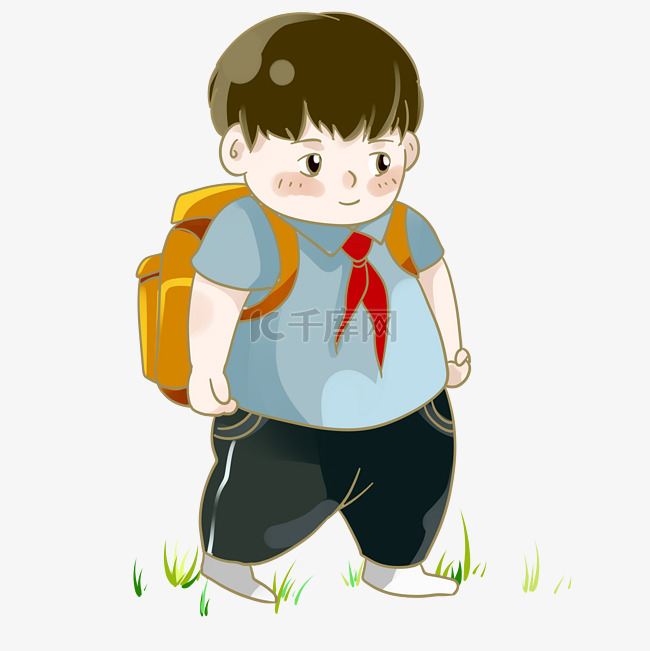 开学季背着书包上学男孩