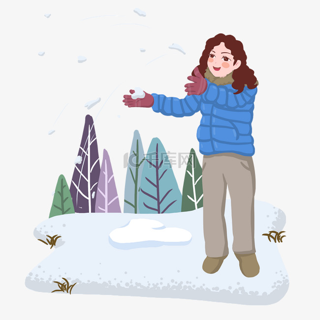 冬季人物和雪景插画