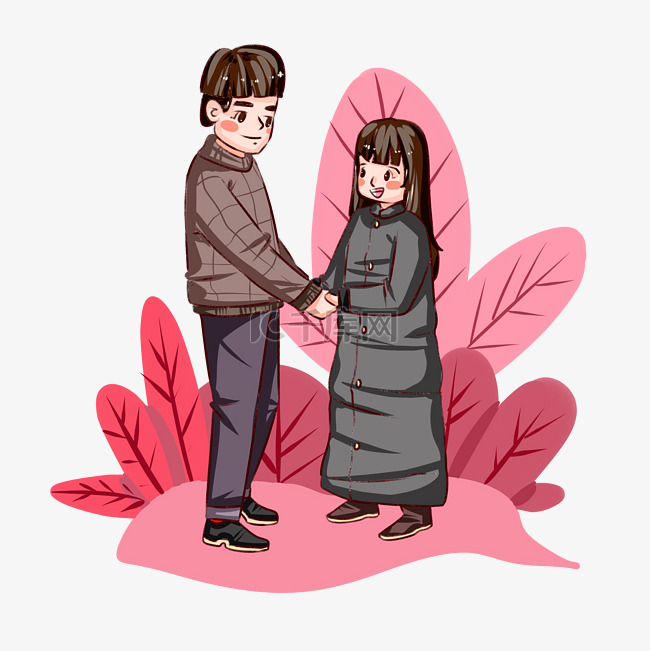 情人节小夫妻粉色系手绘插画