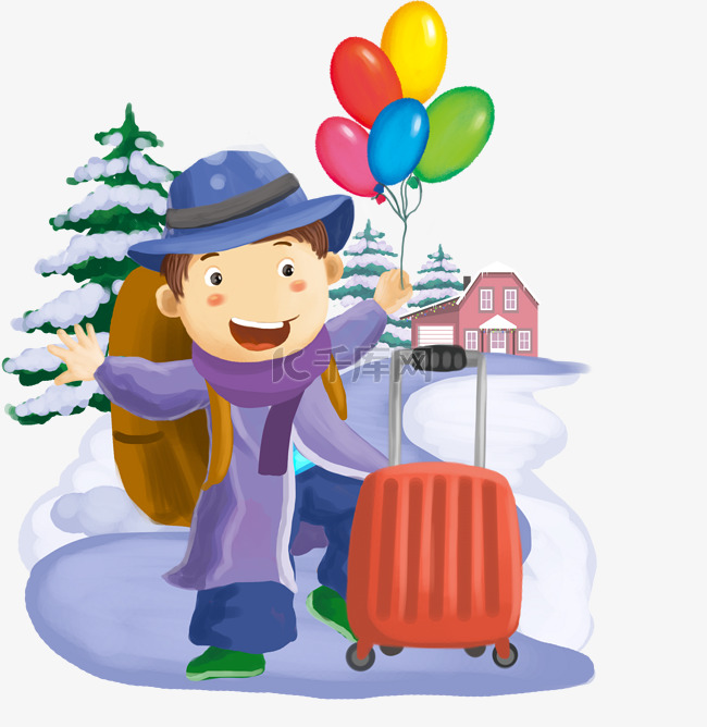 冬季旅行人物和气球