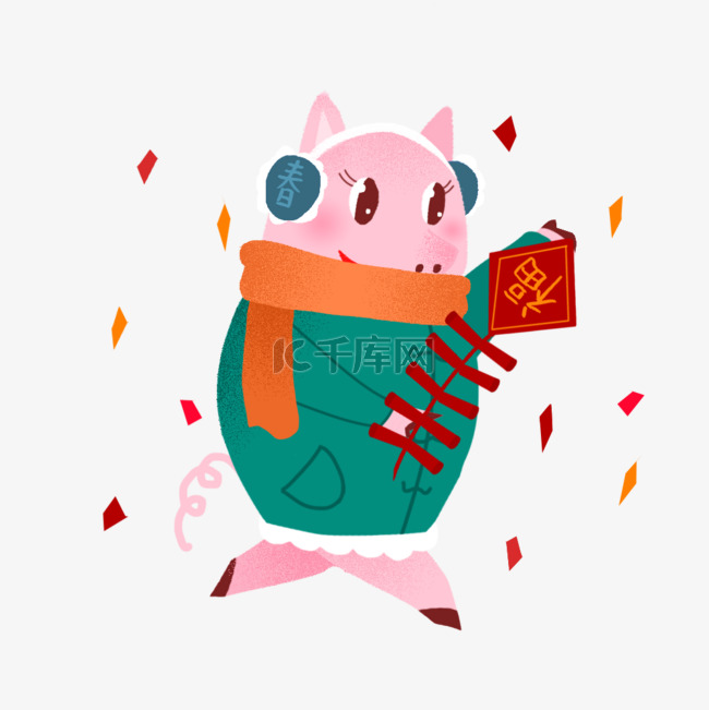 春节红色手绘小猪猪年