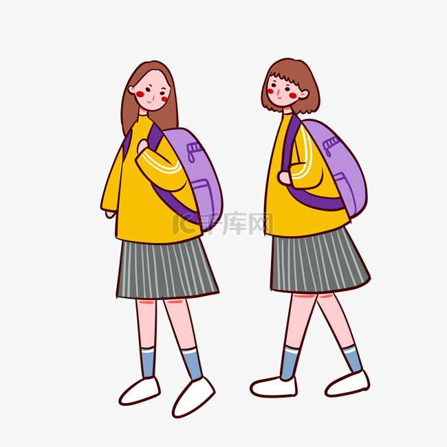 矢量卡通开学季可爱穿黄色校服背