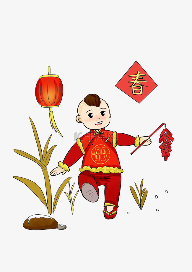 红色中国年欢乐中国娃娃鞭炮