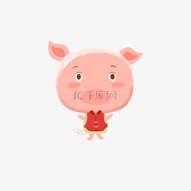 小动物粉红猪手绘插画