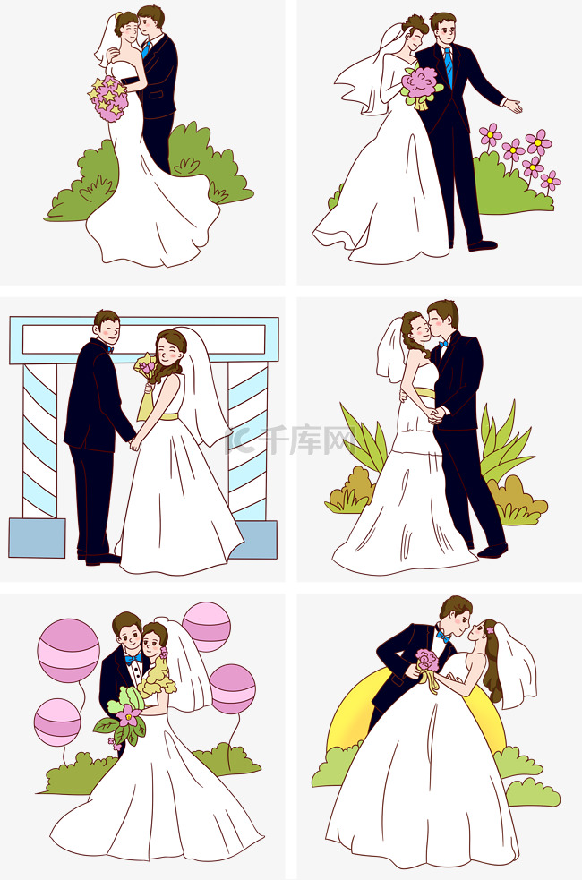 西式简约婚礼主题手绘插画