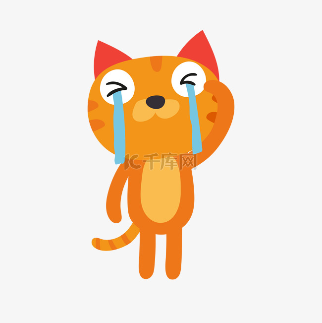 手绘哭泣的橘色猫咪