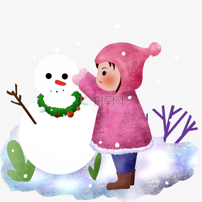手绘圣诞节雪人插画