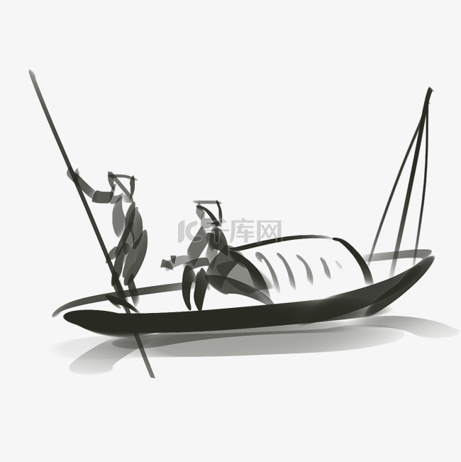 古风水墨渔船插画