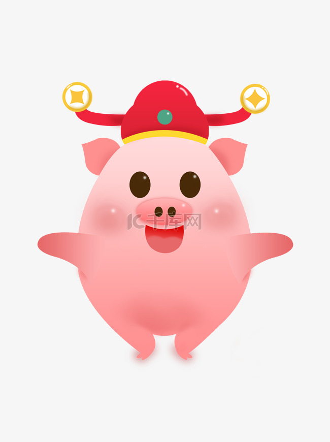 猪财神粉红卡通形象可商用元素