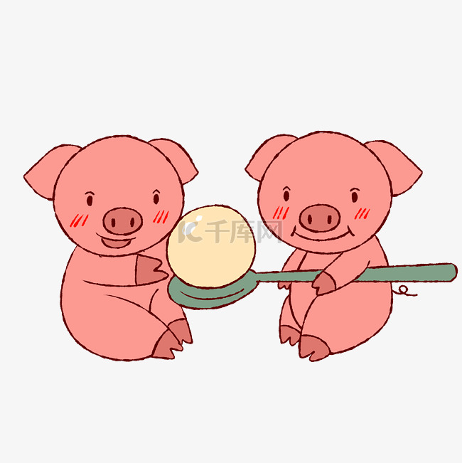 手绘矢量卡通猪年元宵节小猪