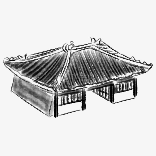 水墨中国建筑插画