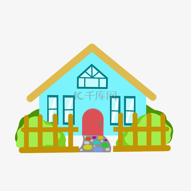 蓝色房屋房子插画