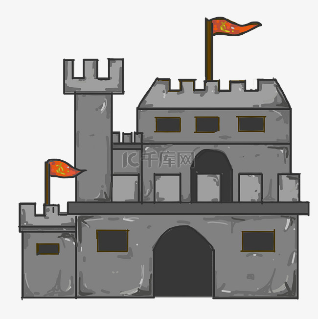 手绘灰色的城堡插画