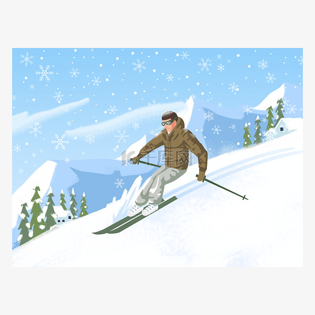 冬天滑雪宣传卡通人物