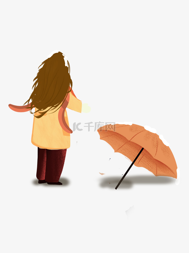 手绘卡通女孩打着伞元素