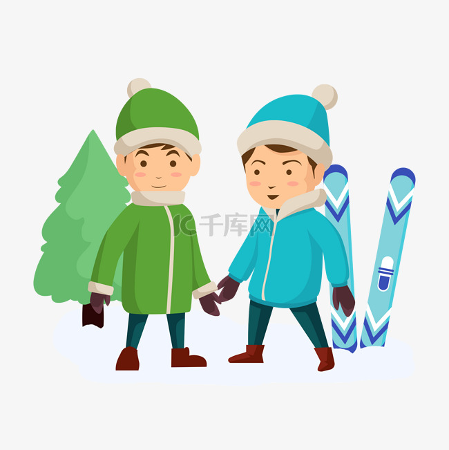 卡通冬季可爱滑雪滑板男生